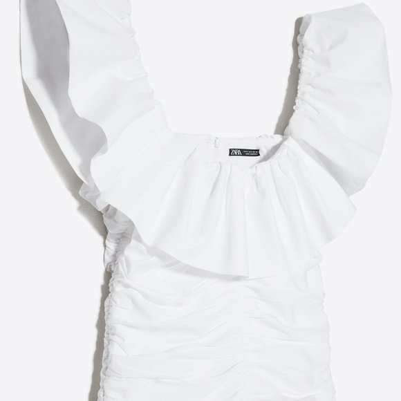 Zara White Draped Poplin Dress - Picture 3 of 8